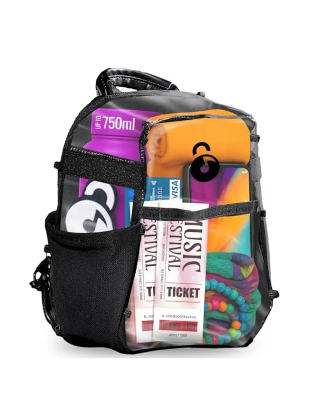 Clear Mini Backpack Anti Theft Locking Zipper Stadium Approved Festivals Travel